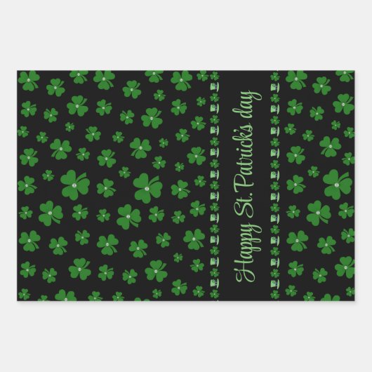 Personalized St. Patrick’s Day Shamrock on Black Geschenkpapier Set (Vorderseite 2)