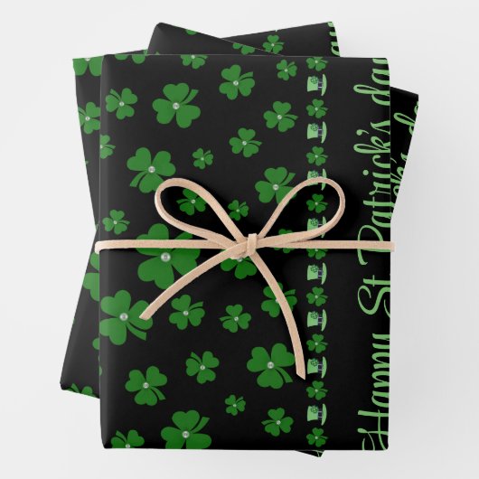 Personalized St. Patrick’s Day Shamrock on Black Geschenkpapier Set (Beispiel)