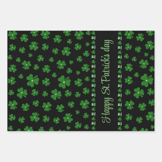 Personalized St. Patrick’s Day Shamrock on Black Geschenkpapier Set (Vorderseite)