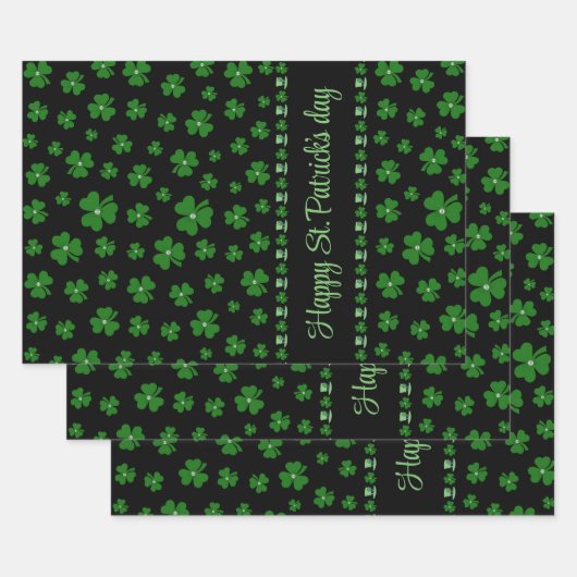 Personalized St. Patrick’s Day Shamrock on Black Geschenkpapier Set (Set)