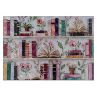 Personalized Stained Glass Bookshelf Cutting Board Schneidebrett