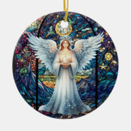 Personalized Stained Glass Look Guardian Angel Keramik Ornament