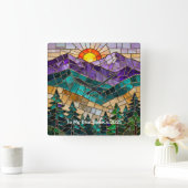 Personalized Stained Glass Mountain Wall Clock Quadratische Wanduhr (Zuhause)