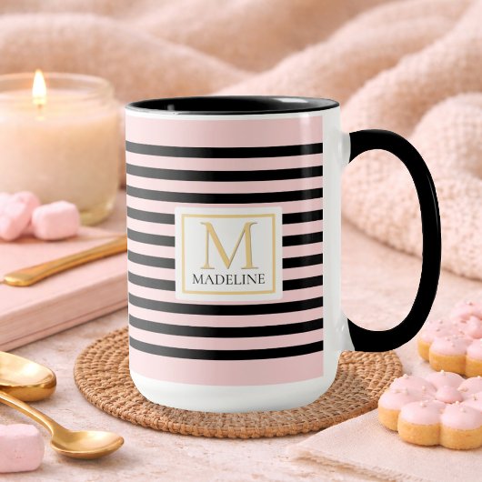Personalized Stripe Name Mug Pink Zweifarbige Tasse