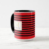 Personalized Stripe Name Mug Red Black White Tasse (Vorderseite Links)