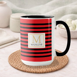 Personalized Stripe Name Mug Red Black White Tasse