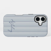 Personalized Striped Blue Tones Minimalist Chic iPhone 16 Hülle (Rückseite (Horizontal))