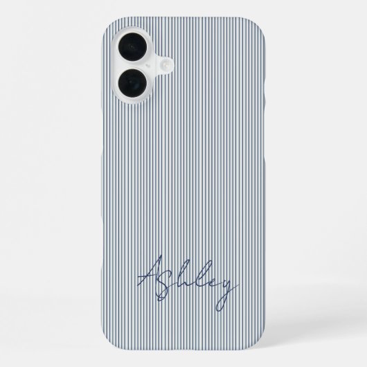 Personalized Striped Blue Tones Minimalist Chic iPhone Hülle (Rückseite)