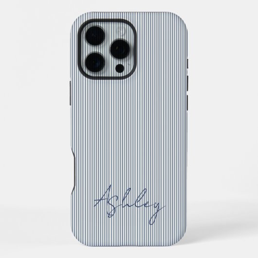 Personalized Striped Blue Tones Minimalist Chic iPhone Hülle (Rückseite)