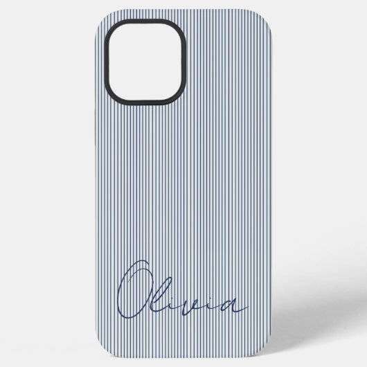 Personalized Striped Blue Tones Minimalist Chic iPhone Hülle (Rückseite)