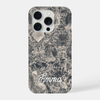 Personalized Stylish Black Paris Toile Design iPhone 15 Pro Hülle