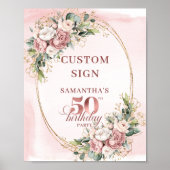 Personalized Stylish Rose Gold 50th Birthday Table Poster (Vorne)