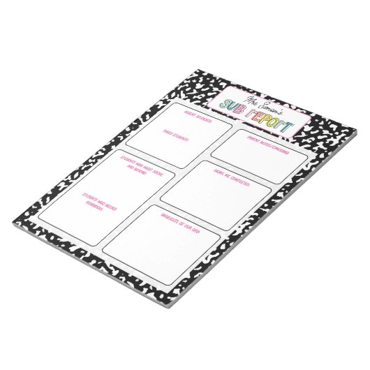 Personalized Substitute Teacher Report Note Notizblock (angewinkelt)