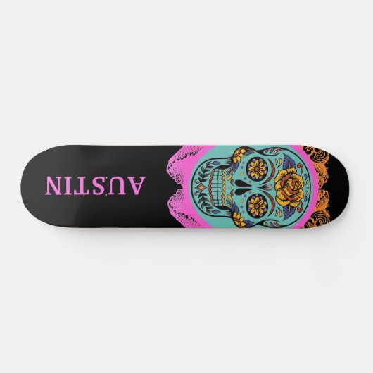 Personalized Sugar Skull Skateboard (Horizontal)