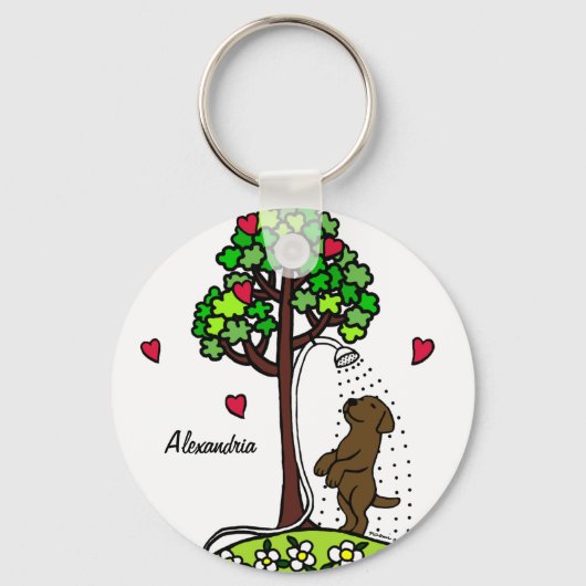 Personalized Summer Water Fun Chocolate Labrador Schlüsselanhänger (Vorderseite)