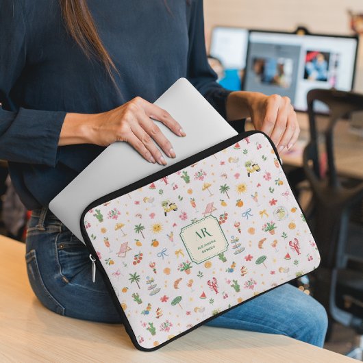 Personalized Summer Watercolor Monogram Laptopschutzhülle