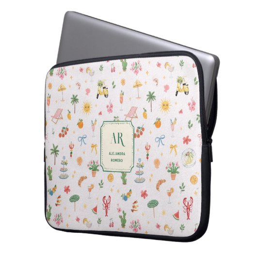 Personalized Summer Watercolor Monogram Laptopschutzhülle (Vorderseite Links)
