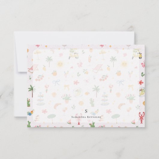 Personalized Summer Watercolor Pattern Mitteilungskarte (Vorderseite)