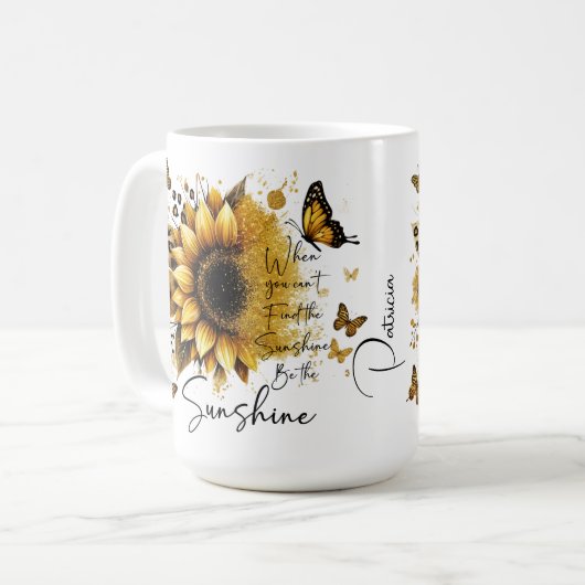 Personalized Sunflower Be the Sunshine Ceramic Mug Kaffeetasse (Vorderseite Links)