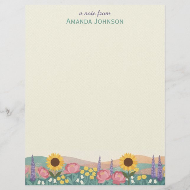 Personalized Sunflower Flower Field Custom Name Briefbogen (Vorderseite)