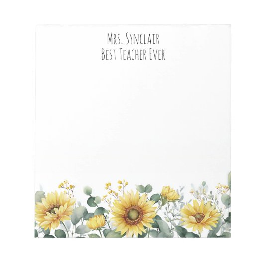 Personalized Sunflower Flower Teacher Appreciation Notizblock (Vorderseite)