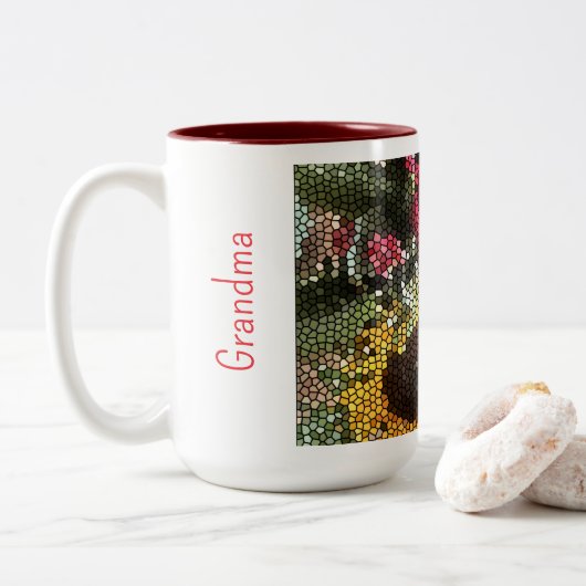 Personalized Sunflower Mosaic Cup Zweifarbige Tasse (Mit Donut)