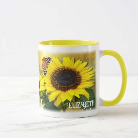 Personalized Sunflowers and Butterflies Tasse (Rechts)