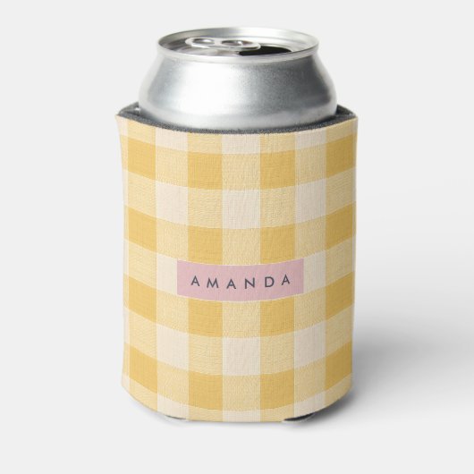 Personalized Sunny Yellow Gingham Plaid  Dosenkühler (Kanne Rückseite)