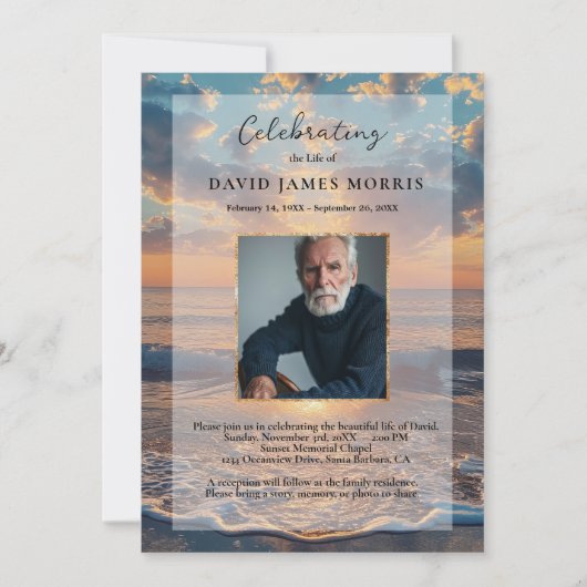 Personalized Sunset Funeral Invitation Einladung (Vorderseite)