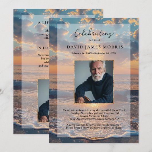 Personalized Sunset Funeral Invitation Einladung (Vorne/Hinten)