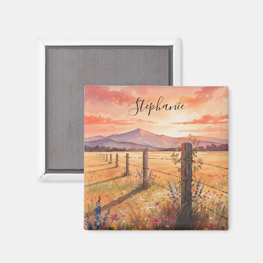 Personalized Sunset Wildflower Magnet (Vorderseite/Rückseite)