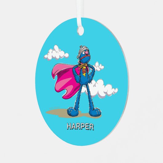 Personalized Super Grover | Custom Name & Photo Ornament Aus Metall (Vorderseite links)