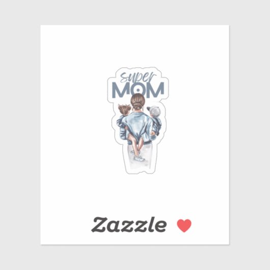 Personalized Super Mom with Son and Daughter Gift Aufkleber (Blatt)