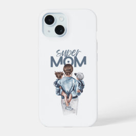 Personalized Super Mom with Son and Daughter Gift iPhone 15 Hülle