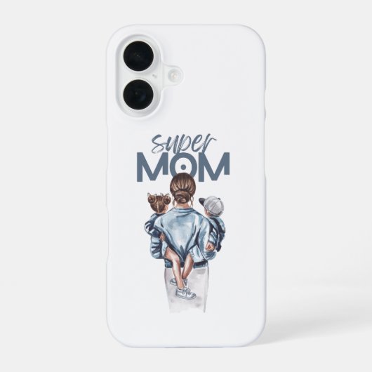 Personalized Super Mom with Son and Daughter Gift iPhone 16 Hülle (Rückseite)