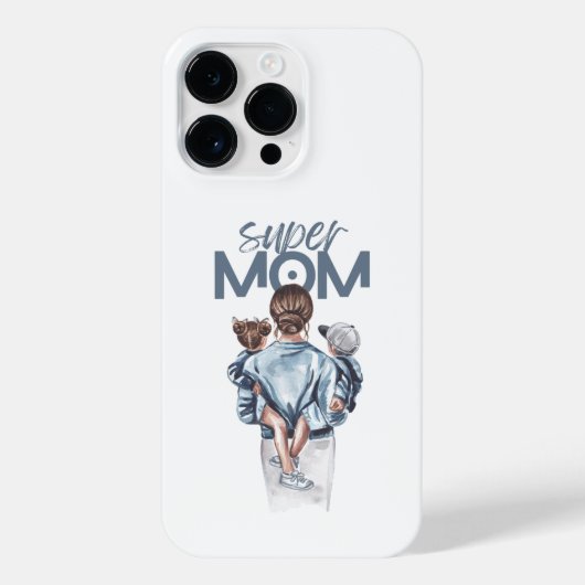Personalized Super Mom with Son and Daughter Gift iPhone Hülle (Rückseite)