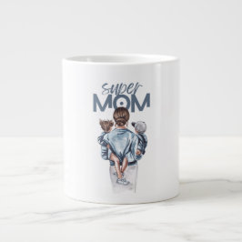 Personalized Super Mom with Son and Daughter Gift Jumbo-Tasse