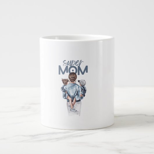 Personalized Super Mom with Son and Daughter Gift Jumbo-Tasse (Vorderseite)