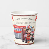 Personalized Sustainable Kawaii Girl Firefighter Pappbecher (Vorderseite)