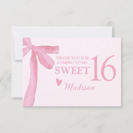 Personalized Sweet 16 Birthday Coquette Pink Bow Dankeskarte