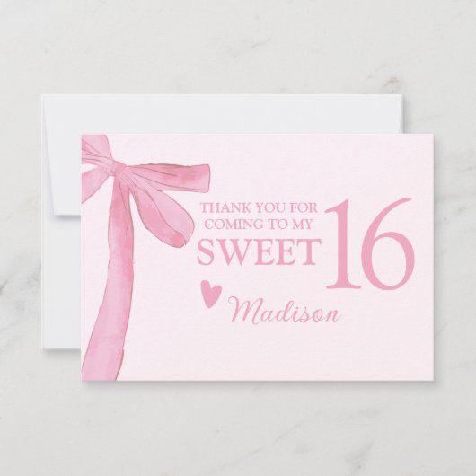 Personalized Sweet 16 Birthday Coquette Pink Bow  Dankeskarte (Vorderseite)