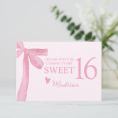 Personalized Sweet 16 Birthday Coquette Pink Bow Dankeskarte (Stehend Vorderseite)