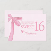 Personalized Sweet 16 Birthday Coquette Pink Bow  Dankeskarte (Vorne/Hinten)