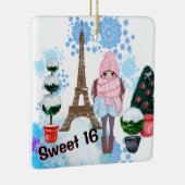 Personalized Sweet 16 Paris Wintereiffel Tower Keramikornament (Rechts)