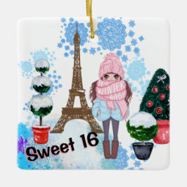 Personalized Sweet 16 Paris Wintereiffel Tower Keramikornament