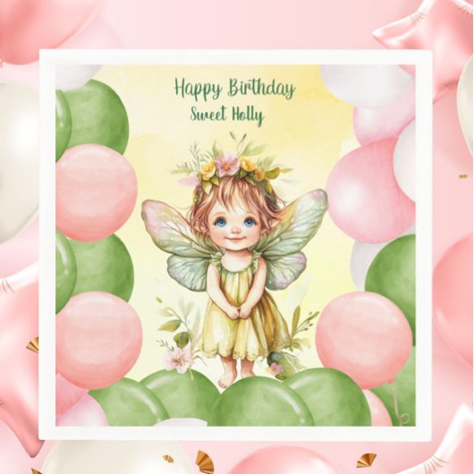 Personalized Sweet Fairy 1st Birthday Napkins Serviette