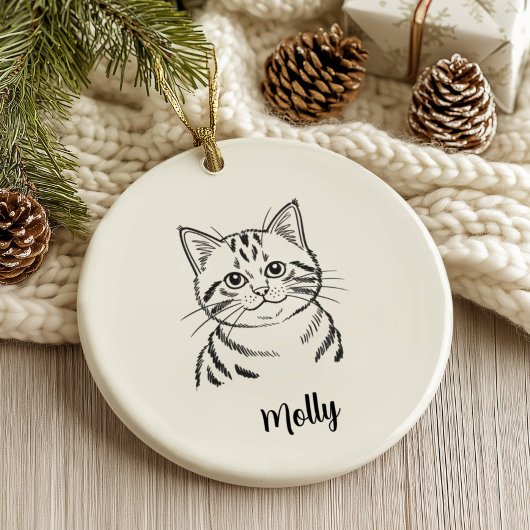 Personalized Tabby Cat Christmas Keramik Ornament