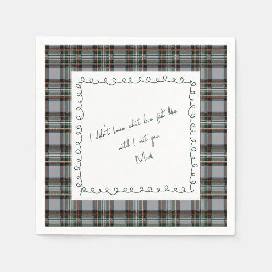 Personalized Tartan Border Love Note Napkin  Serviette (Vorderseite)