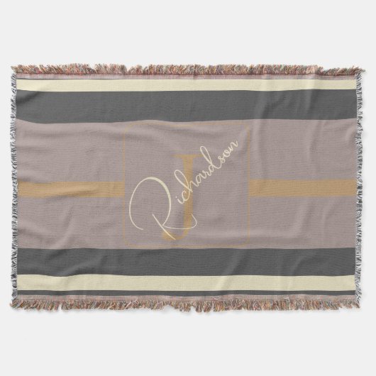 Personalized Taupe Gold Stripe Modern Neutral Chic Decke (Vorderseite)