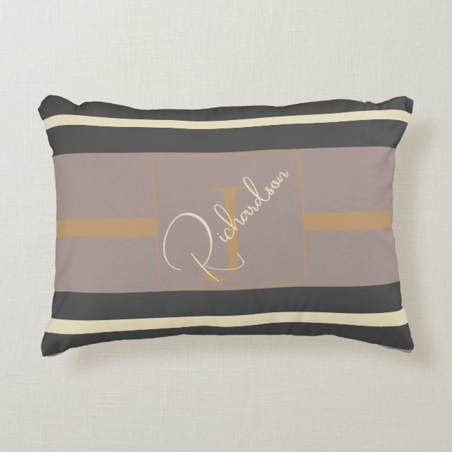 Personalized Taupe Gold Stripe Modern Neutral Chic Dekokissen (Vorderseite)